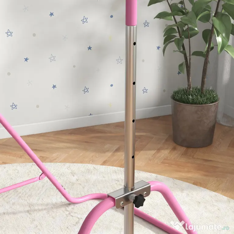 HOMCOM Bară de Tracțiuni Pliabilă pentru Copii, Bară de Gimnastică cu Înălțimi Reglabile și Structură din Oțel, 148x105x88-128 cm, Roz | Aosom Romania