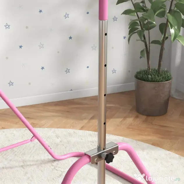 HOMCOM Bară de Tracțiuni Pliabilă pentru Copii, Bară de Gimnastică cu Înălțimi Reglabile și Structură din Oțel, 148x105x88-128 cm, Roz | Aosom Romania
