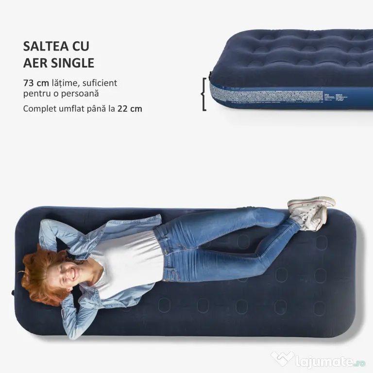 Outsunny Saltea cu aer individual cu pompă manuală, pat portabil | Aosom Romania