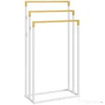 kleankin Suport independent pentru prosoape cu 3 bare din bambus și oțel, 45x22,5x86 cm, alb și culoarea lemnului