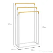 kleankin Suport independent pentru prosoape cu 3 bare din bambus și oțel, 45x22,5x86 cm, alb și culoarea lemnului