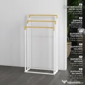 kleankin Suport independent pentru prosoape cu 3 bare din bambus și oțel, 45x22,5x86 cm, alb și culoarea lemnului
