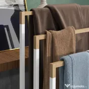 kleankin Suport independent pentru prosoape cu 3 bare din bambus și oțel, 45x22,5x86 cm, alb și culoarea lemnului
