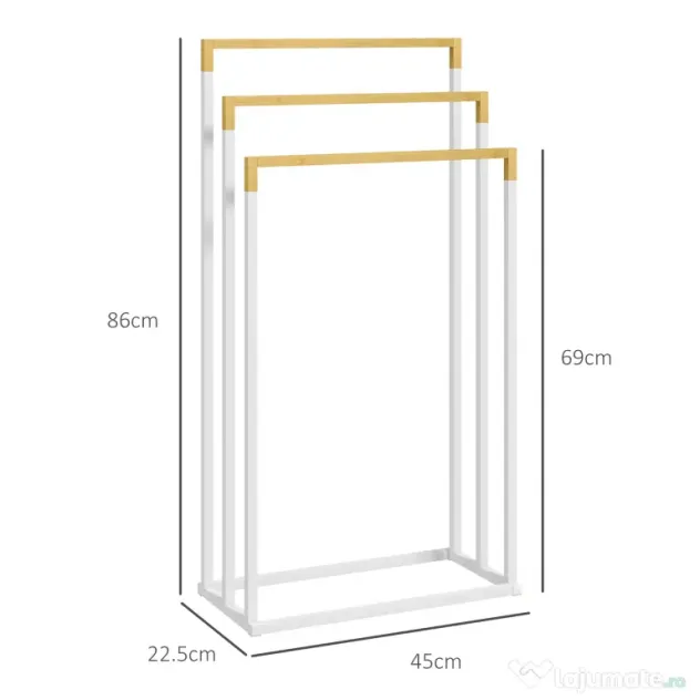 kleankin Suport pentru Prosoape din Bambus și Oțel cu Design Independent, 45x22.5x86 cm, Alb | Aosom Romania
