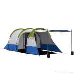 Cort de Camping Outsunny Impermeabil cu 2 Zone și 3 Intrări, din Poliester și Fibră de Sticlă, 420x200x150 cm, Verde
