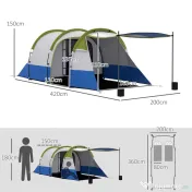 Outsunny Cort de Camping pentru 2-3 Persoane, Impermeabil, cu 2 Zone și 3 Intrări, 420x200x150 cm, Verde | Aosom Romania 