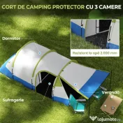 Outsunny Cort de Camping pentru 2-3 Persoane, Impermeabil, cu 2 Zone și 3 Intrări, 420x200x150 cm, Verde | Aosom Romania 