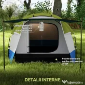 Outsunny Cort de Camping pentru 2-3 Persoane, Impermeabil, cu 2 Zone și 3 Intrări, 420x200x150 cm, Verde | Aosom Romania 