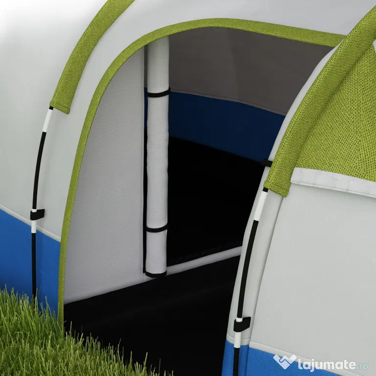 Outsunny Cort de Camping pentru 2-3 Persoane, Impermeabil, cu 2 Zone și 3 Intrări, 420x200x150 cm, Verde | Aosom Romania