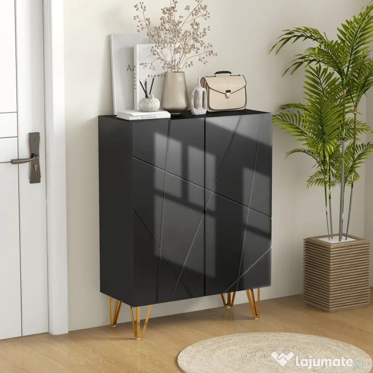 HOMCOM Dulap Îngust pentru Pantofi, Dulap Subțire pentru Depozitarea a 15-20 de Pantofi, 95x72x31.5 cm, Negru | Aosom Romania
