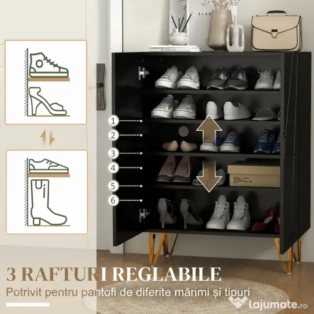 HOMCOM Dulap Îngust pentru Pantofi, Dulap Subțire pentru Depozitarea a 15-20 de Pantofi, 95x72x31.5 cm, Negru | Aosom Romania