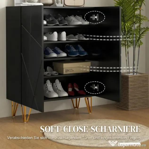 HOMCOM Dulap Îngust pentru Pantofi, Dulap Subțire pentru Depozitarea a 15-20 de Pantofi, 95x72x31.5 cm, Negru | Aosom Romania