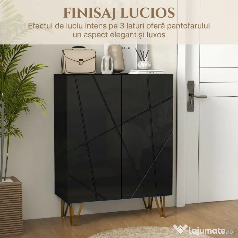 HOMCOM Dulap Îngust pentru Pantofi, Dulap Subțire pentru Depozitarea a 15-20 de Pantofi, 95x72x31.5 cm, Negru | Aosom Romania