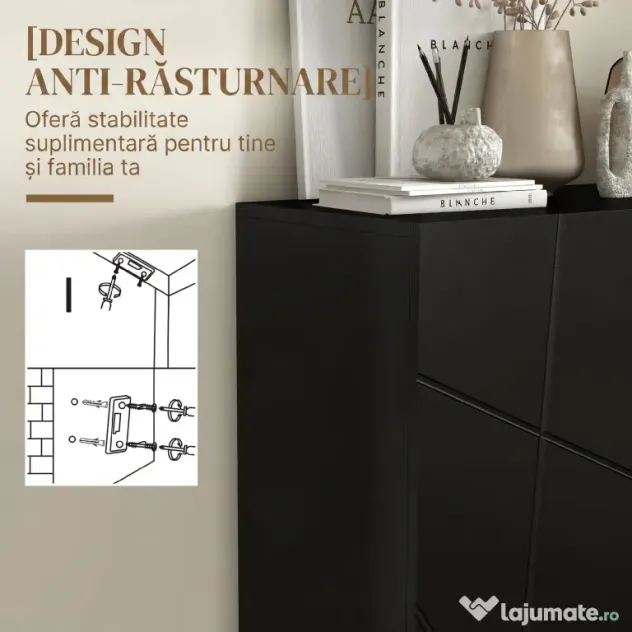 HOMCOM Dulap Îngust pentru Pantofi, Dulap Subțire pentru Depozitarea a 15-20 de Pantofi, 95x72x31.5 cm, Negru | Aosom Romania