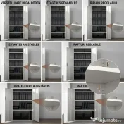 HOMCOM Dulap de Depozitare pentru Birou cu 5 Niveluri, Dulap Metalic cu 2 Uși și 4 Rafturi Reglabile, 80x40x180 cm, Alb 