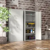HOMCOM Dulap de Depozitare pentru Birou cu 5 Niveluri, Dulap Metalic cu 2 Uși și 4 Rafturi Reglabile, 80x40x180 cm, Alb 