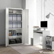 HOMCOM Dulap de Depozitare pentru Birou cu 5 Niveluri, Dulap Metalic cu 2 Uși și 4 Rafturi Reglabile, 80x40x180 cm, Alb 