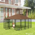 Pawhut Gard Metalic pentru Caini – Cu Usa pentru Bol & Husa Oxford