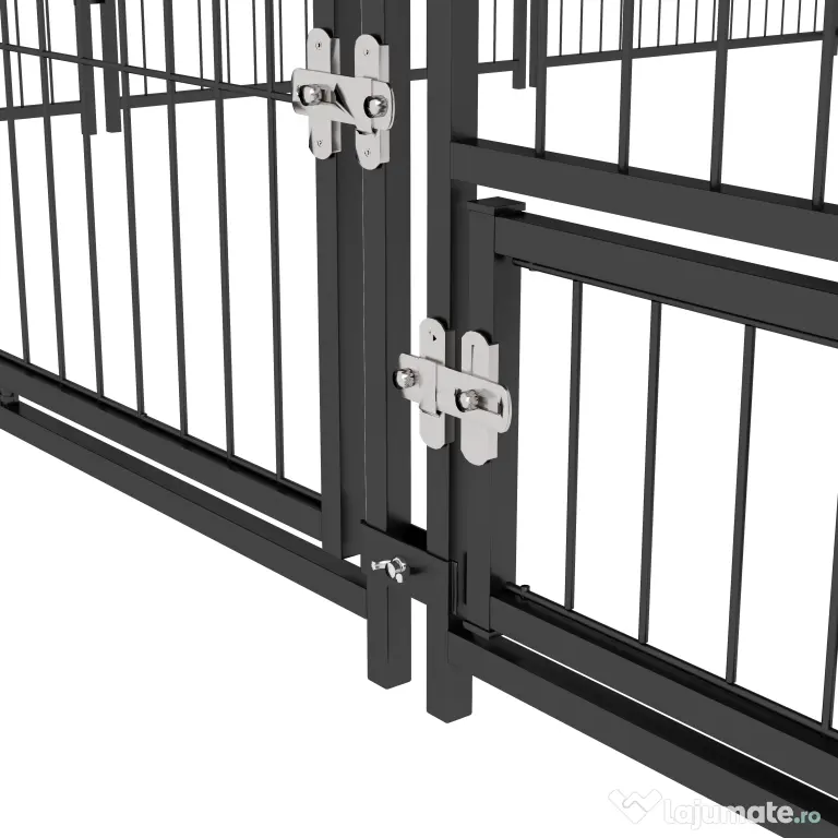 PawHut Tarc Câini din Metal cu Ușă pentru Bol, Padoc caine pentru Exterior cu Acoperiș din țesătură Oxford, 211x211x151 cm, Negru | Aosom Romania