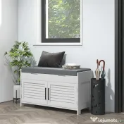 HOMCOM Bancă Pantofi, Bancă Depozitare Intrare cu Pernă, Depozitare Ascunsă, Rafturi Reglabile și Uși, 90x36x50 cm, Alb 