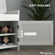 HOMCOM Bancă Pantofi, Bancă Depozitare Intrare cu Pernă, Depozitare Ascunsă, Rafturi Reglabile și Uși, 90x36x50 cm, Alb 