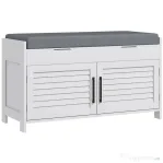 HOMCOM Bancă pentru pantofi cu raft interior reglabil pe 3 niveluri, din MDF și material textil cu aspect de in, 90x36x50 cm, alb și gri