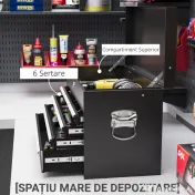 HOMCOM Comodă pentru Scule Portabilă, Cutie Metalică cu Carcasă Superioară și Glisiere pe Rulmenți cu Bile, 60x26x34 cm, Negru | Aosom Romania 