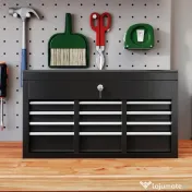 HOMCOM Comodă pentru Scule Portabilă, Cutie Metalică cu Carcasă Superioară și Glisiere pe Rulmenți cu Bile, 60x26x34 cm, Negru | Aosom Romania 
