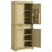 HOMCOM Dulap Bucătărie 76×40×183 cm cu 2 Uși și Sertar, Rafturi Condimente, Stejar | Aosom Romania 