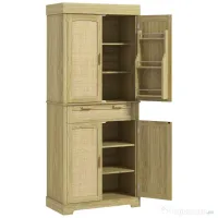 HOMCOM Dulap Bucătărie 76×40×183 cm cu 2 Uși și Sertar, Rafturi Condimente, Stejar | Aosom Romania 