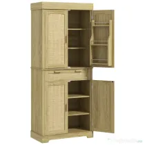 HOMCOM Dulap Bucătărie 76×40×183 cm cu 2 Uși și Sertar, Rafturi Condimente, Stejar | Aosom Romania
