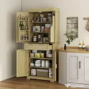 HOMCOM Dulap Bucătărie 76×40×183 cm cu 2 Uși și Sertar, Rafturi Condimente, Stejar | Aosom Romania 