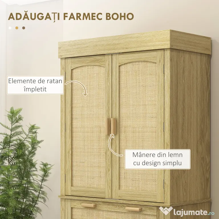 HOMCOM Dulap Bucătărie 76×40×183 cm cu 2 Uși și Sertar, Rafturi Condimente, Stejar | Aosom Romania