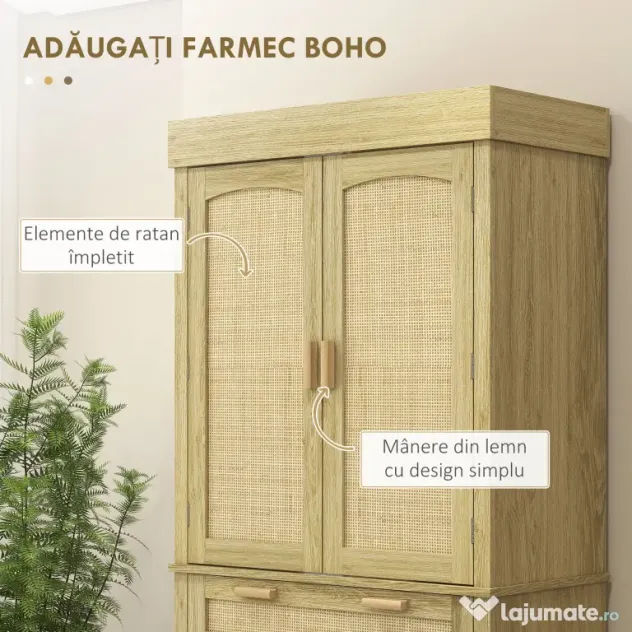 HOMCOM Dulap Bucătărie 76×40×183 cm cu 2 Uși și Sertar, Rafturi Condimente, Stejar | Aosom Romania