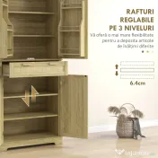 HOMCOM Dulap Bucătărie 76×40×183 cm cu 2 Uși și Sertar, Rafturi Condimente, Stejar | Aosom Romania 