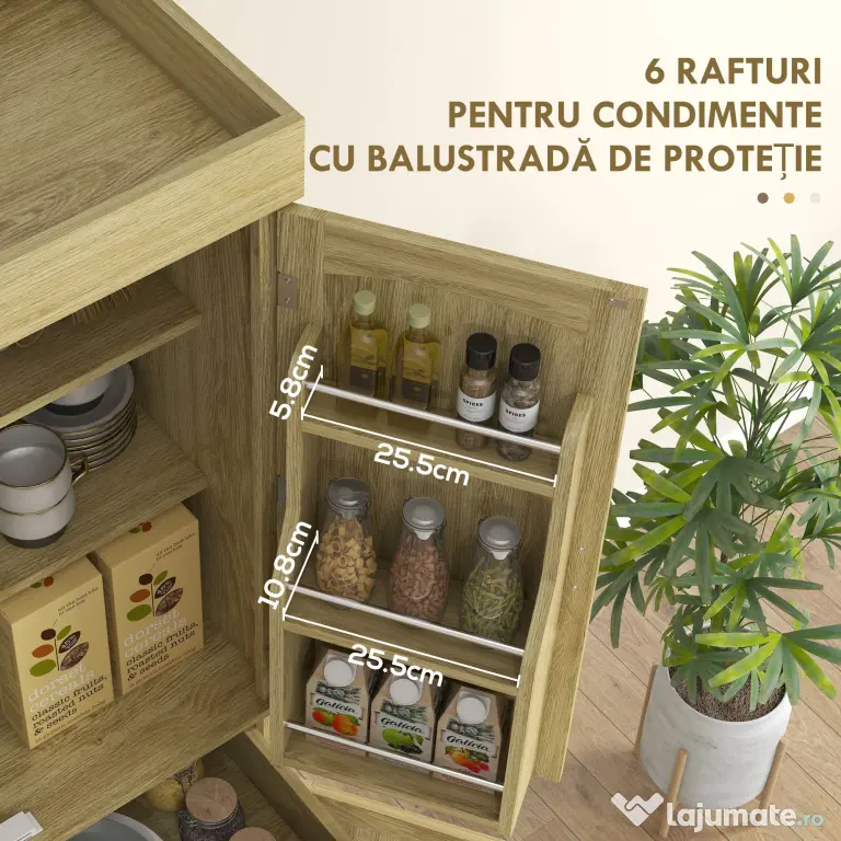 HOMCOM Dulap Bucătărie 76×40×183 cm cu 2 Uși și Sertar, Rafturi Condimente, Stejar | Aosom Romania