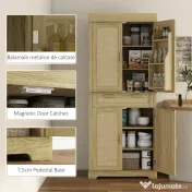 HOMCOM Dulap Bucătărie 76×40×183 cm cu 2 Uși și Sertar, Rafturi Condimente, Stejar | Aosom Romania 