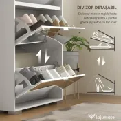 HOMCOM Dulap pentru Depozitarea Încălțămintei cu Uși, Oglindă și 3 Sertare Rabatabile, 76x26x168 cm, Alb | Aosom Romania 