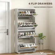 HOMCOM Dulap pentru Depozitarea Încălțămintei cu Uși, Oglindă și 3 Sertare Rabatabile, 76x26x168 cm, Alb | Aosom Romania 