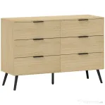 HOMCOM Comodă cu 6 sertare din lemn pentru dormitor și hol, 110x40x75cm, stejar