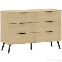 HOMCOM Comodă cu 6 Sertare, Unitate de Depozitare pentru Dormitor, Living, 110x40x75 cm, Lemn Natural | Aosom Romania