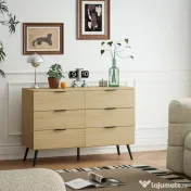 HOMCOM Comodă cu 6 Sertare, Unitate de Depozitare pentru Dormitor, Living, 110x40x75 cm, Lemn Natural | Aosom Romania 