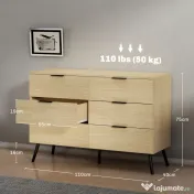 HOMCOM Comodă cu 6 Sertare, Unitate de Depozitare pentru Dormitor, Living, 110x40x75 cm, Lemn Natural | Aosom Romania 