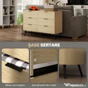 HOMCOM Comodă cu 6 Sertare, Unitate de Depozitare pentru Dormitor, Living, 110x40x75 cm, Lemn Natural | Aosom Romania 