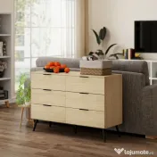 HOMCOM Comodă cu 6 Sertare, Unitate de Depozitare pentru Dormitor, Living, 110x40x75 cm, Lemn Natural | Aosom Romania 