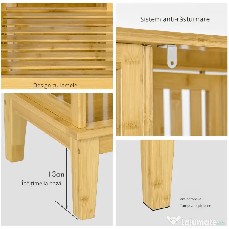 HOMCOM Dulap Deschis din Bambus cu 2 Uși Glisante, Garderobă cu Rafturi și Bară de Haine, 145x35x165 cm, Lemn Natural | Aosom Romania