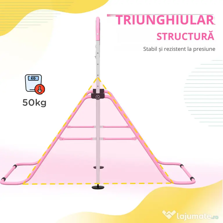 HOMCOM Paralele, Bară de Antrenament cu Înălțime Reglabilă cu 2 Inele și Covoare Antiderapante, 148x105x88-128 cm, Roz | Aosom Romania
