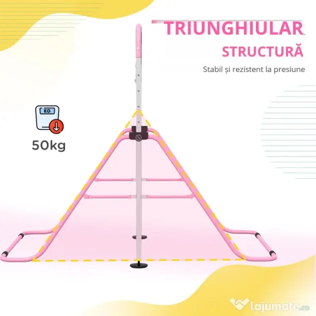 HOMCOM Paralele, Bară de Antrenament cu Înălțime Reglabilă cu 2 Inele și Covoare Antiderapante, 148x105x88-128 cm, Roz | Aosom Romania