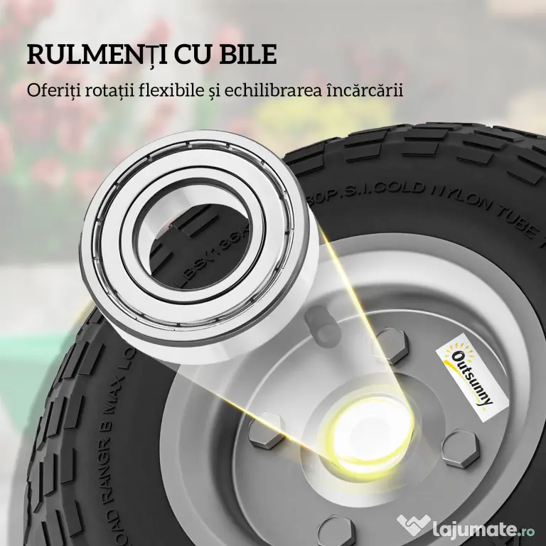 Outsunny Set de 2 Roți Pneumatice de Schimb, Alezaj de 16 mm pentru Cărucior de Grădină, Roabă și Platformă | Aosom Romania