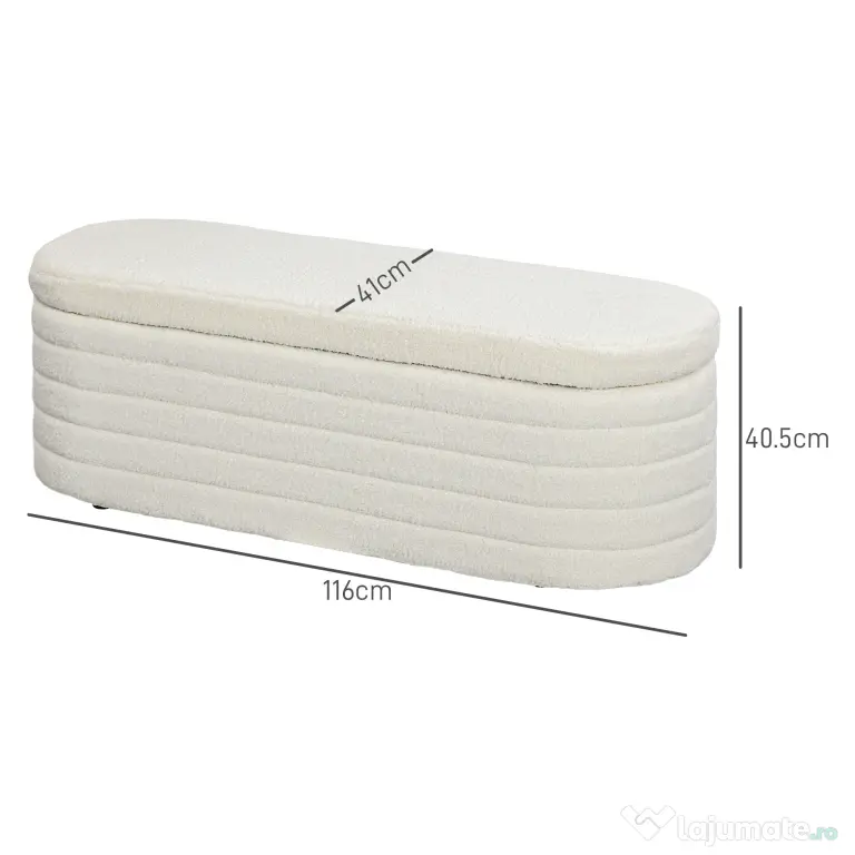 HOMCOM Bancă pentru Pat, Bancă Tapițată din Lână cu Cadru din Lemn, Bancă Otomană de Depozitare, 116x41x 40,5 cm, Alb Crem
